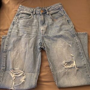 High Rise Denim Ripped Jeans